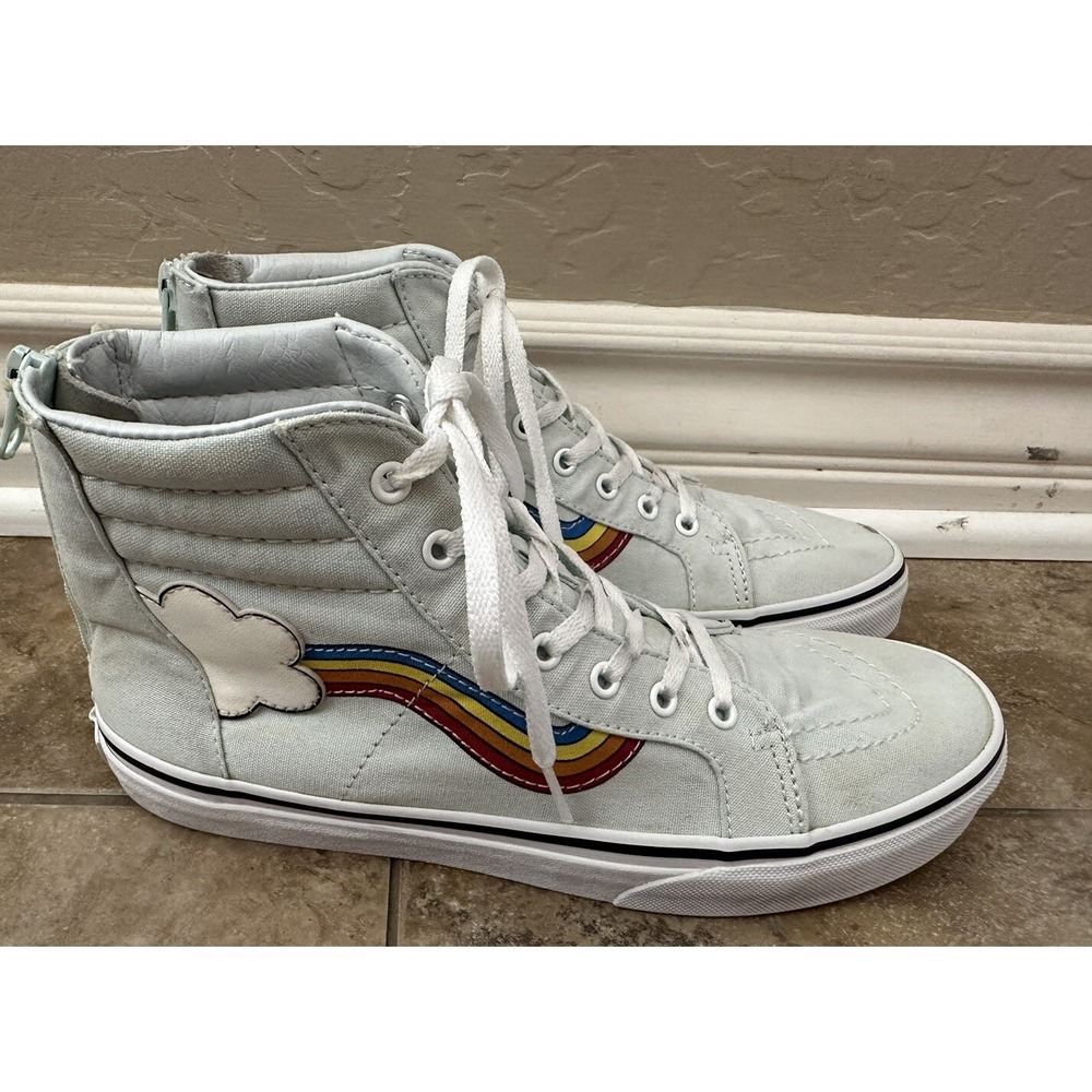 VANS KIDS LIGHT BLUE SK8-HI RAINBOW & CLOUD SNEAKERS BIG KIDS SIZE 7